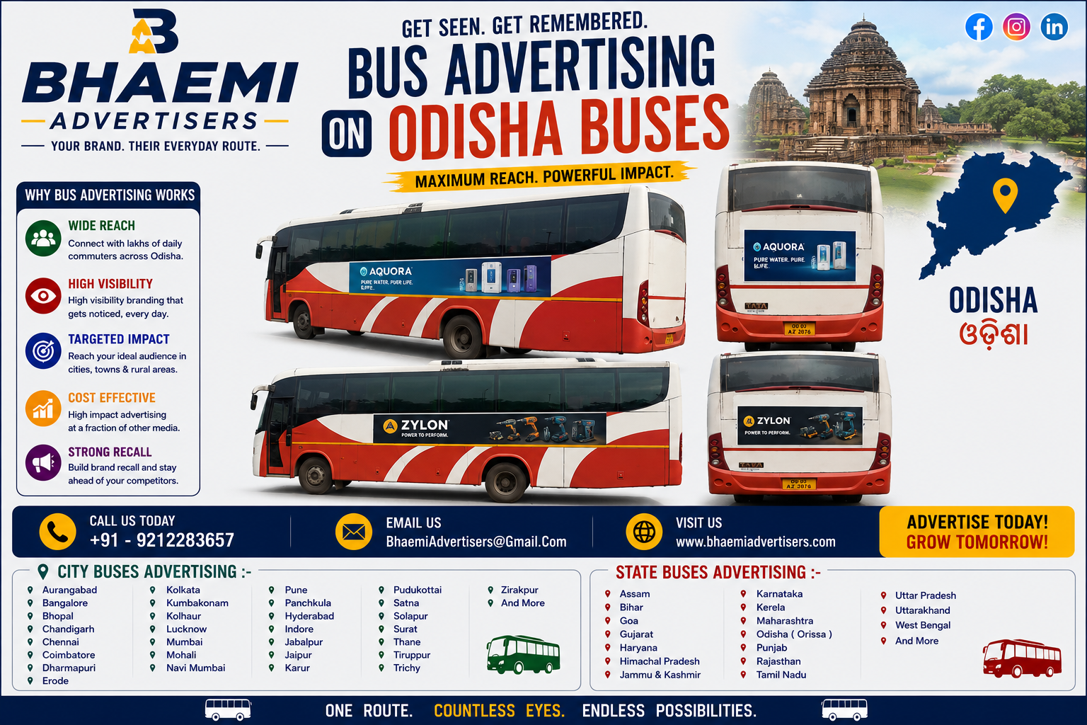 Bus – Buses Advertising/Advertisement in Himachal Pradesh, Assam, Bihar, Goa, Gujarat, Haryana, Himachal Pradesh, Jammu & Kashmir, Karnataka, Kerela, Maharashtra, Odisha ( Orissa ), Punjab, Rajasthan, Tamil Nadu, Uttar Pradesh, Uttarakhand, West Bengal