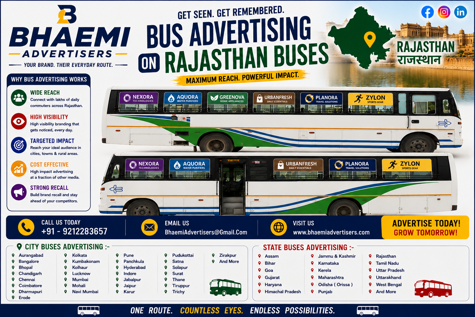 Bus – Buses Advertising/Advertisement in Himachal Pradesh, Assam, Bihar, Goa, Gujarat, Haryana, Himachal Pradesh, Jammu & Kashmir, Karnataka, Kerela, Maharashtra, Odisha ( Orissa ), Punjab, Rajasthan, Tamil Nadu, Uttar Pradesh, Uttarakhand, West Bengal