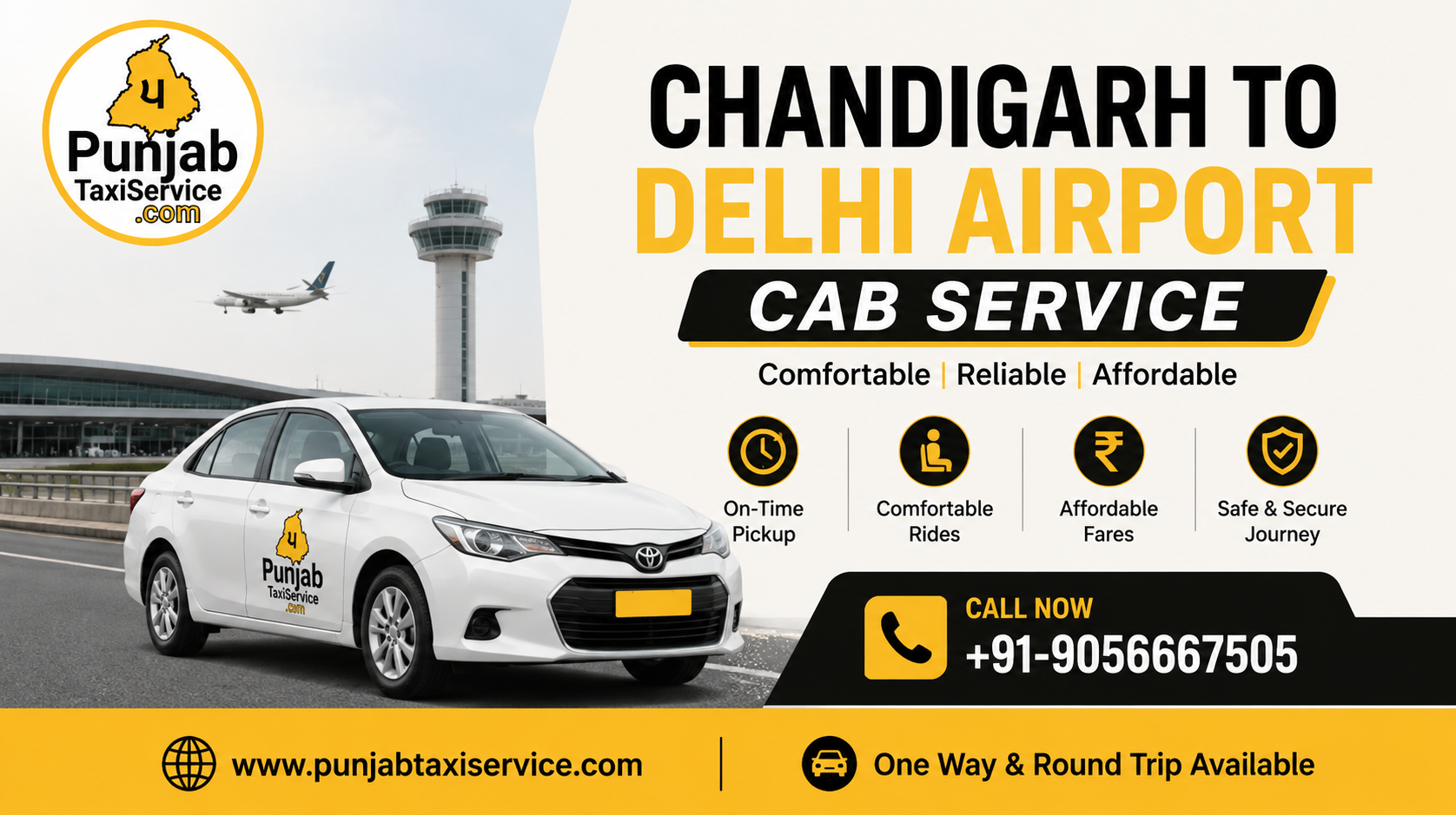Reliable Chandigarh to Delhi Airport Cab Service | Punjab Taxi Service