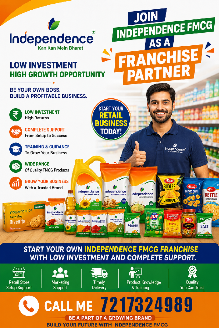 📞 7217324989 Ready to apply for an Independence FMCG Franchise?