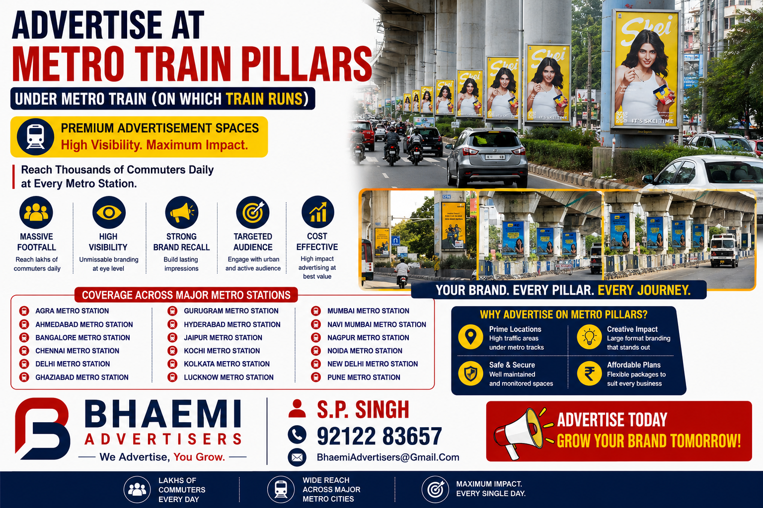 Metro Pillar Advertising – Advertisement In Agra, Ahmedabad, Bangalore, Chennai, Delhi, Ghaziabad, Gurugram, Hyderabad, Jaipur, Kochi, Kolkata, Lucknow, Mumbai, Navi Mumbai, Nagpur, Noida, New Delhi, Pune Metro Pillar
