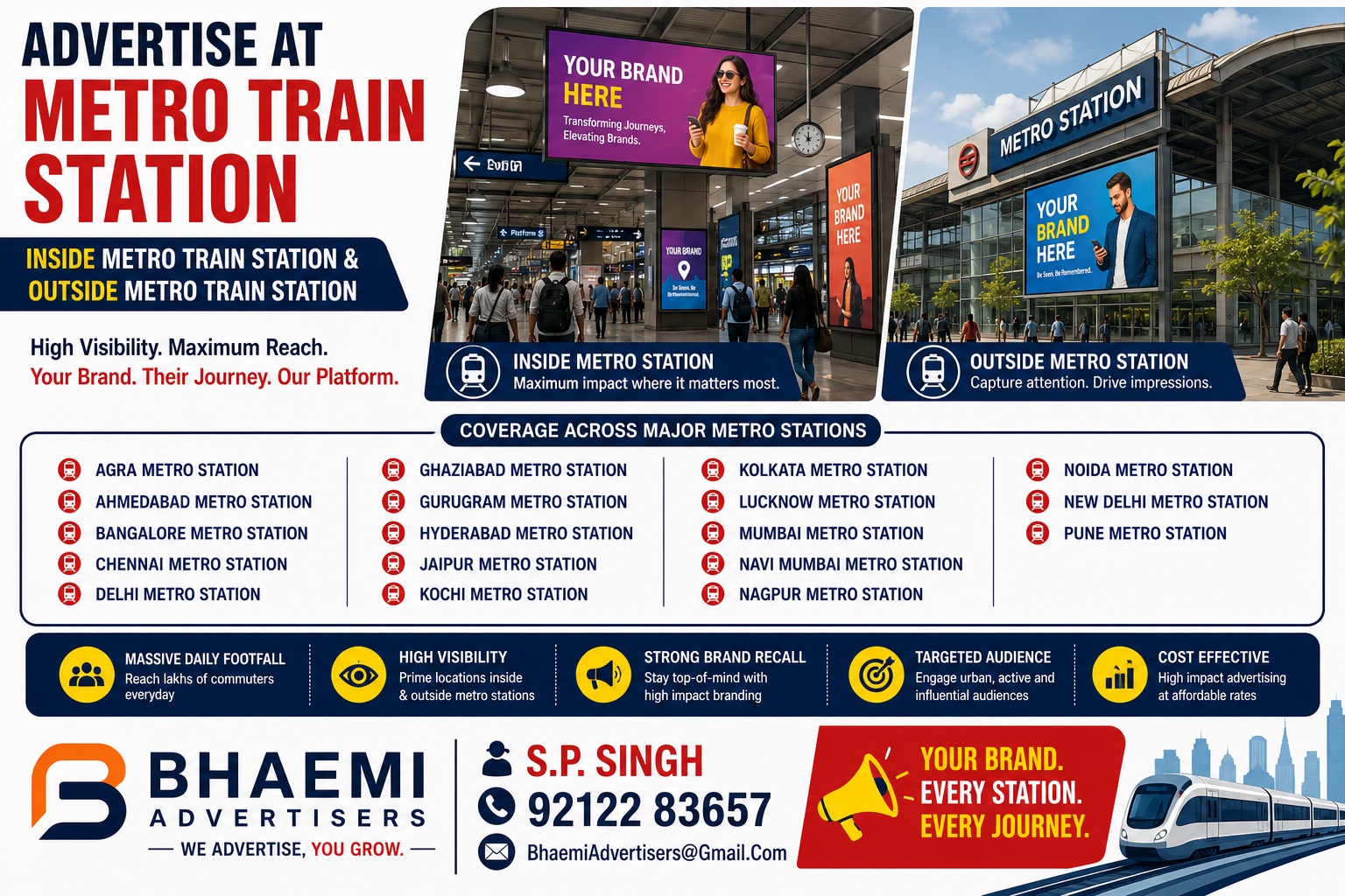 Metro Station Advertising – Advertisement In Agra , Ahmedabad , Bangalore , Chennai , Delhi , Ghaziabad , Gurugram , Hyderabad , Jaipur , Kochi , Kolkata , Lucknow , Mumbai , Navi Mumbai , Nagpur , Noida , New Delhi Pune Metro Station