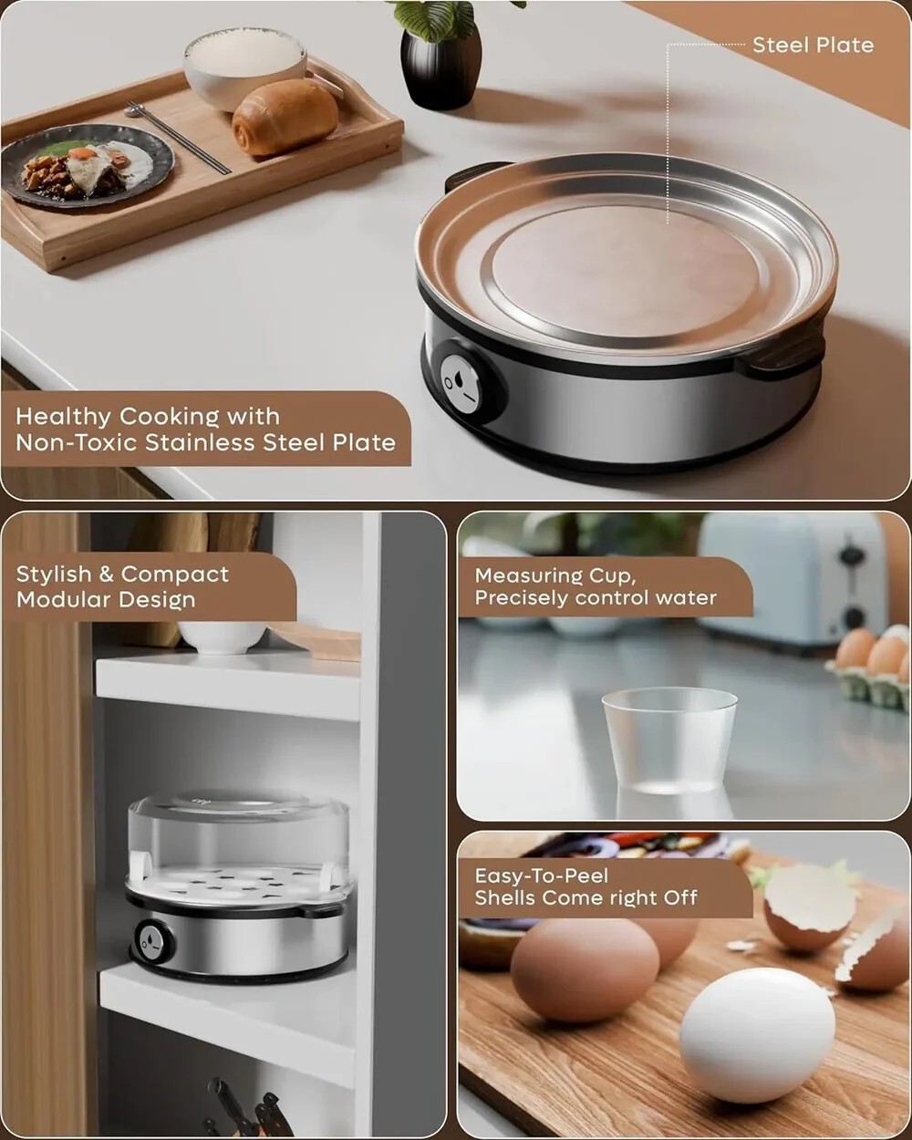 FEDUS EGGLINE Automatic 7 Egg Boiler Steamer