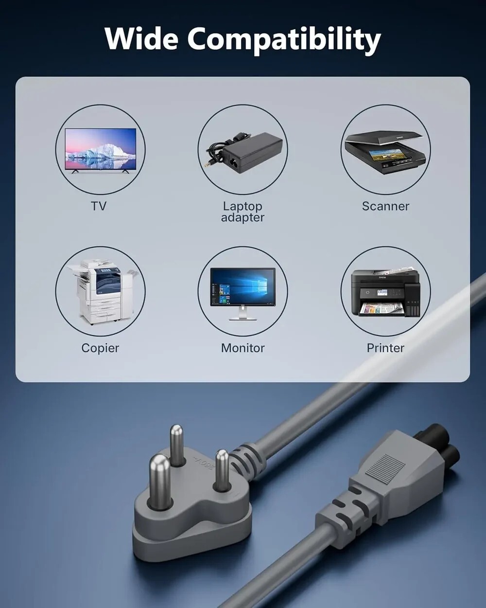 FEDUS TPR (Thermoplastic Rubber) Laptop Power Cord