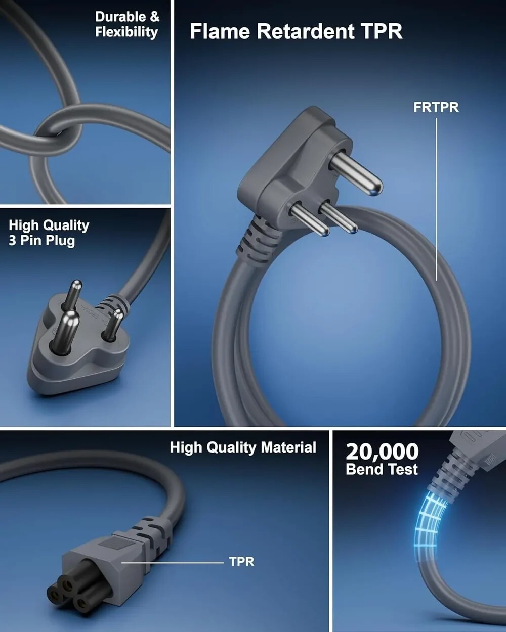 FEDUS TPR (Thermoplastic Rubber) Laptop Power Cord