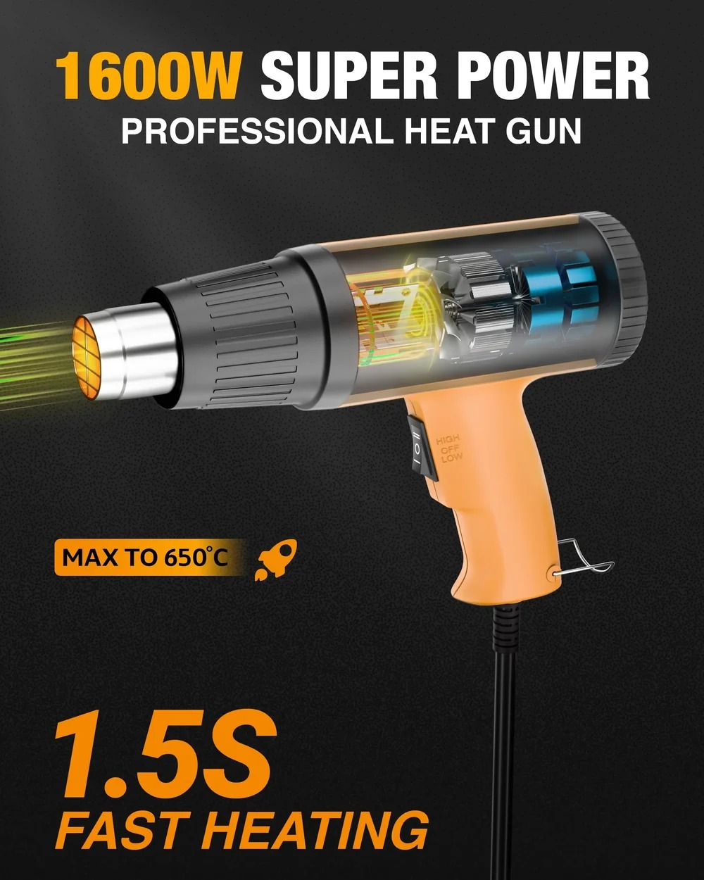  FEDUS Heat Gun Temperature Machine 1600W 5 Nozzles Included