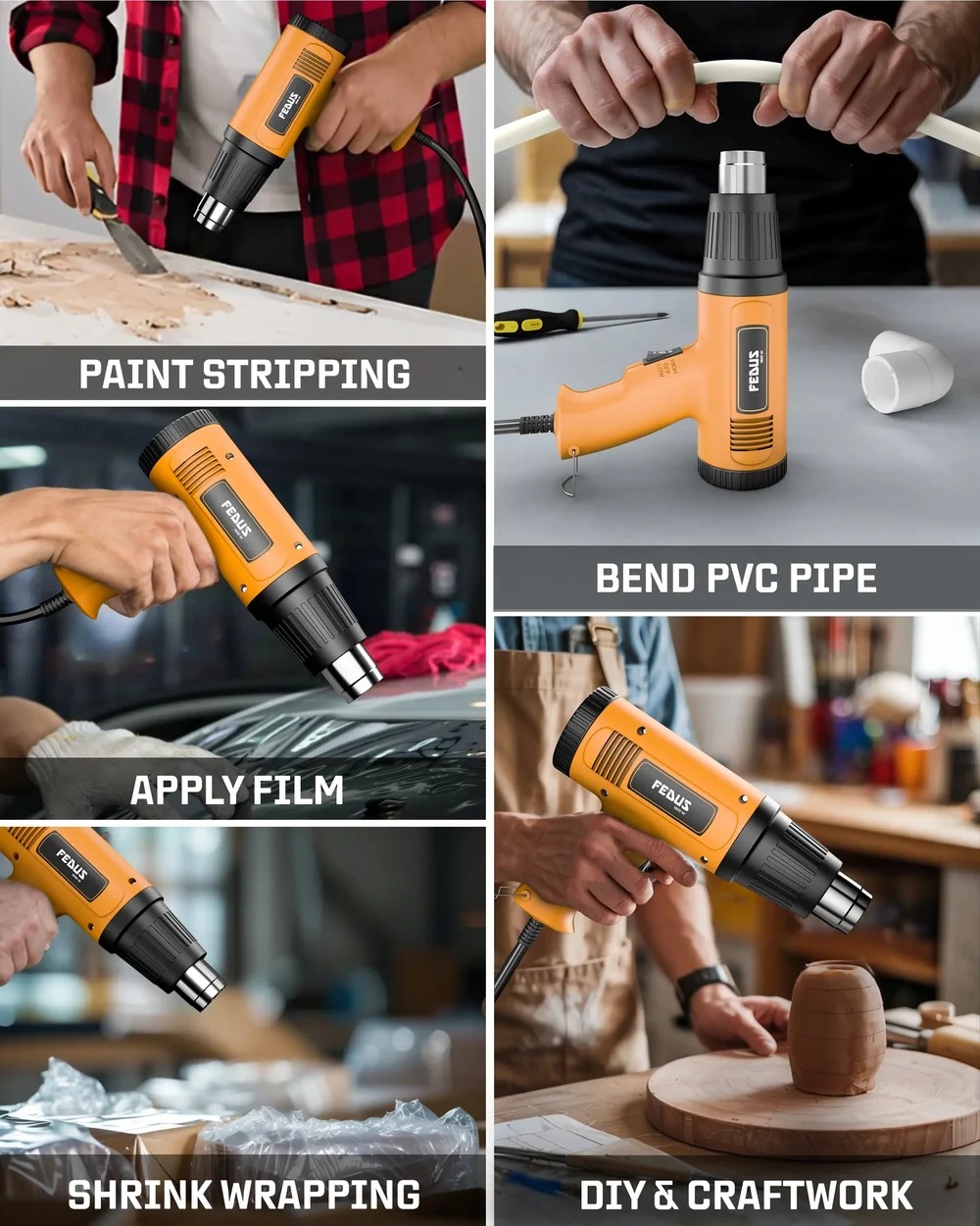  FEDUS Heat Gun Temperature Machine 1600W 5 Nozzles Included